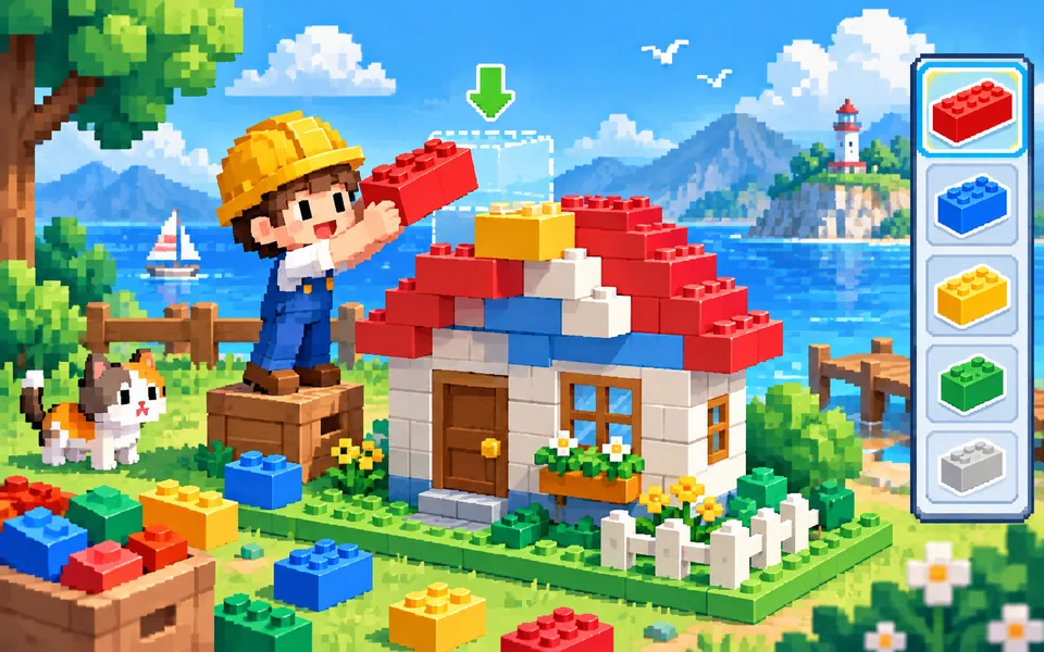 积木搭建的玩法主题插画